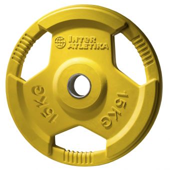 Диск обрезиненный, цветной, с ручками InterAtletika LCAH047-M 15 кг